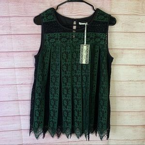 Ultra Pink NWOT Black & Green Lace‎ Blouse